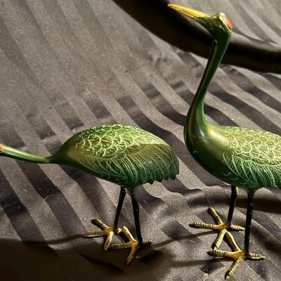 Vintage Pair of Green Crane Bird Figurines – Made in Japan, Mid-Century Décor