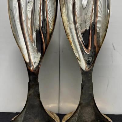 Pair of Vintage Silverplate Art Deco Style Chalice Vases / Goblets