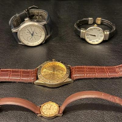 Mixed Lot of 4 Vintage Wristwatches – Leather & Bracelet Styles, As-Is