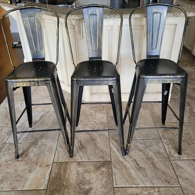 (3) Antique Copper Colored Metal Bar Stools