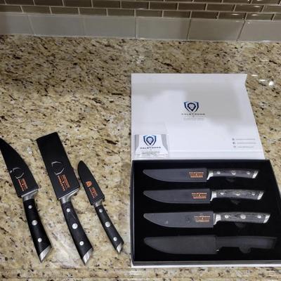 (3) Dalstrong Gladiator Series Knives & Steak Knife Set (missing one knife)