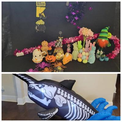 Seasonal Decorations: Lighted Garland, Lighted Candy Cane, Lighted Pumpkins, Inflatable Shark, etc
