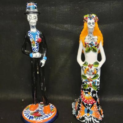 Pair of Hand Painted Figurines Signed by the Artist and Made in Mexico.