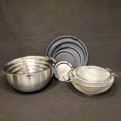 Set/5 Viking Stainless Steel Mixing Bowls w/Lids & Set/3 Colanders