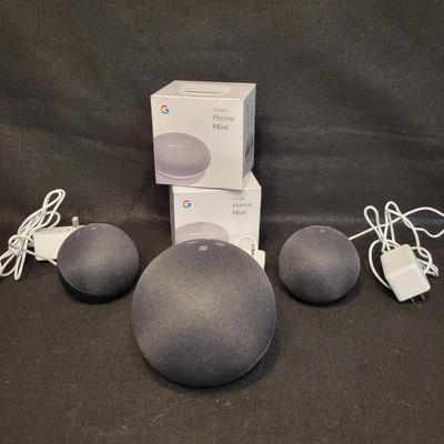 (2) NEW Google Home Minis, (4) Amazon Echo Dot Alexa Smart Speakers