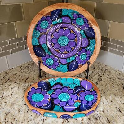(2) Hand-carved, Hand-Painted and Lacquered Mexican Folk Art Wooden Bowls