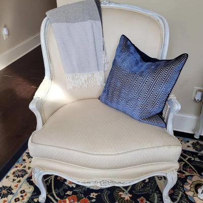 French Provincial Wingback Armchair with Distressed Paint.  