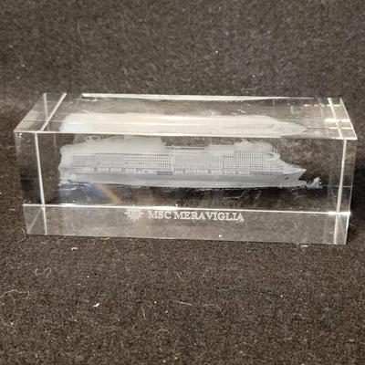 Official MSC Cruise Line Crystal Laser Engraved Paperweight-MERAVIGLIA
