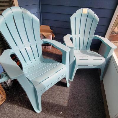 (2) Plastic Adirondack Chairs with Cup Holders