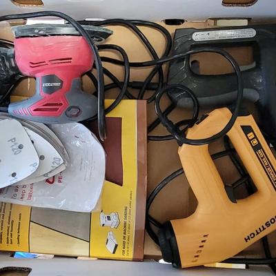 (3) Power Tools: Bostitich Electric Stapler/Nail Gun, Stapler/Brad Nailer, Palm Sander
