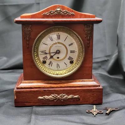 Antique-Style Mantel Clock | Wood Case with Roman Numeral Dial & Key Wind Movement