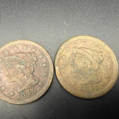 1849 & 1851 Braided Hair Large Cents | Early U.S. Copper | Pre-Civil War Coins