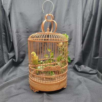 Chinese Bamboo Bird Cage | Traditional Round Design with Carved Details