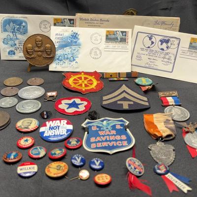 Commemorative Collectibles Lot | Pins, Coins, Medals, Seals & Apollo Space Memorabilia