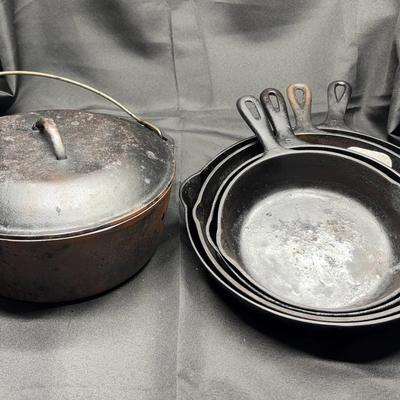 Cast Iron Pan Collection | Large Griswold Skillet, Assorted Fry Pans & Lidded Pot
