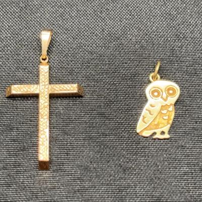 14K & 585 Gold Pendants | Cross & Owl Motifs | Total Weight 2g