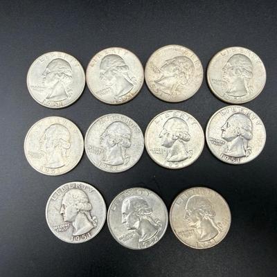 Washington Silver Quarters | 1951 & 1958 | 11-Coin Lot