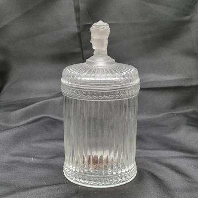 Three-Face Glass Lidded Jar | Victorian-Style Decorative Vessel with Sculpted Stopper