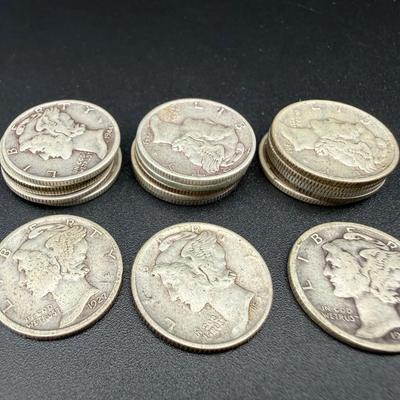 Mercury Silver Dimes | 1924–1945 | 18 Coins