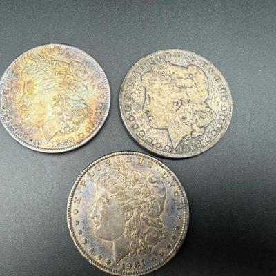 Morgan Silver Dollars | 1889-P, 1888-O & 1901-O | 3 Coins