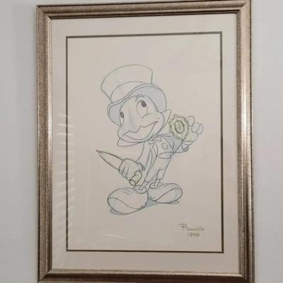 Disney Jiminy Cricket Framed Artwork | Pinocchio 1940 Character Illustration