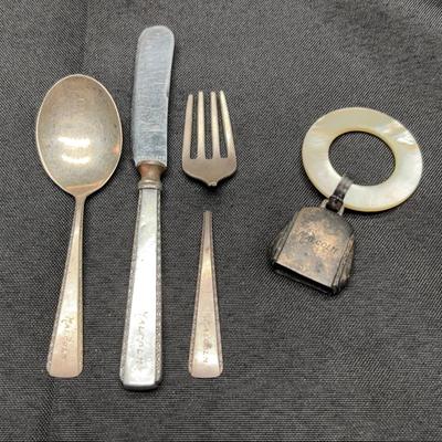 Sterling Silver Child’s Teething Ring & Utensils | Spoon, Fork & Knife | Total Weight 65g