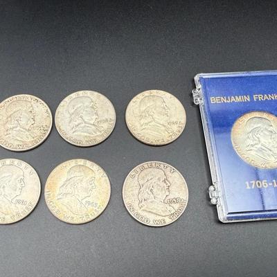 1951–1963 Franklin Half Dollars | 7 Silver Coins | Mixed Dates