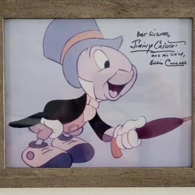 Signed Jiminy Cricket Framed Artwork | Autographed by Eddie Carroll with COA