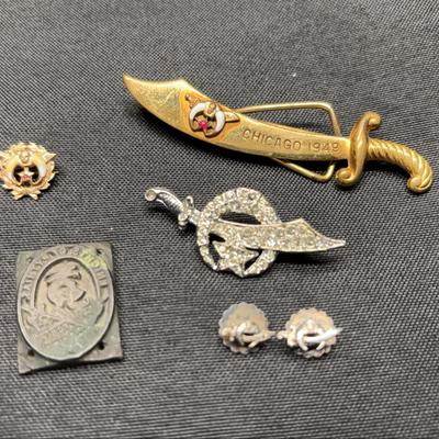 Vintage Fraternal & Military Insignia Lot | Pins, Badge & Sword Brooch 