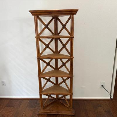 Rattan Corner Shelf | Five-Tier Lattice Design Étagère for Display or Storage