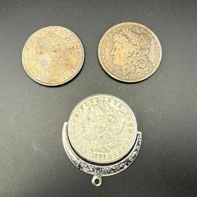 Morgan Silver Dollars | 1880-P, 1884-O & 1886-O | 3 Coins (One Mounted)
