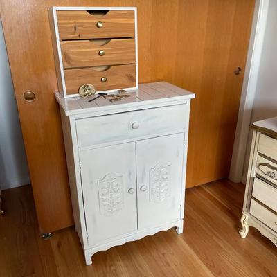 White Cabinet With Drawers and Smaller Wooden Drawers 
