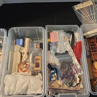 4 Containers of Vintage Miniature Collectables - Decor, Clothing, Furniture, Doll House Supplies