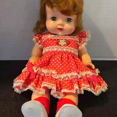 Vintage Vogue Ginny Doll - Nancy Ann Storybook Muffie, 1950s, Red & White Dress & Stockings & Shoes