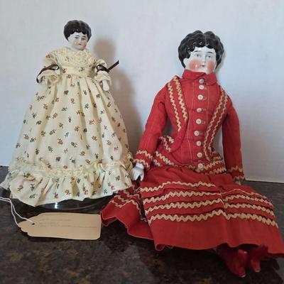 Antique Dolls with German Glazed Porcelain China Heads & Painted Features - Early 1900s