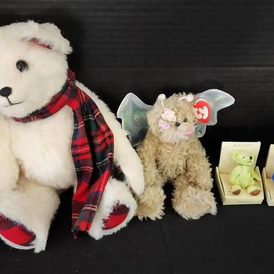 4 Teddy Bears - Pendleton by Northwest Artist, Russ Birthstone Bears (Aug & Sept), & Ty Attic