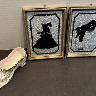 Victorian Silhouette Black & White Picture Frames & Decorative Ceramic Women's Heel Shoe