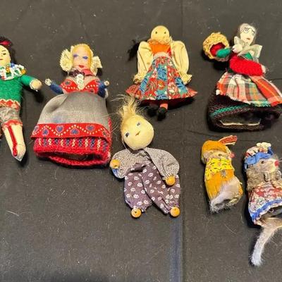 Vintage International Miniature Folk Dolls - Hand Made, Colorful, Fabric, Stitched Faces & Bodies