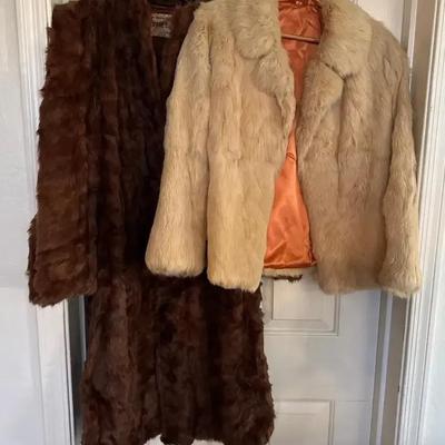 2 Furs - George Benioff Brown Long Coat & Real Coney Shirt - Tan, Size 12, Some Wear