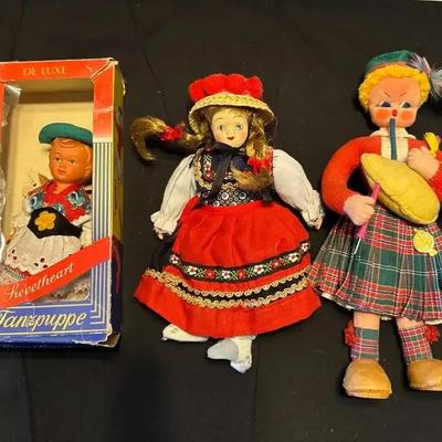 3 Vintage German Cloth Dolls - De Luxe Sweetheart "Tanzpuppe", Cultural Clothing