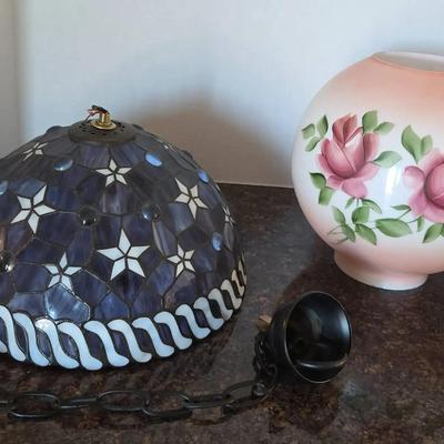 Glass Lamp Shades - Tiffany Style Blue & Purple Star Shade & Pink Rose Floral Hurricane Globe 