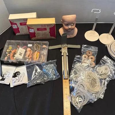 Vintage Doll Making Repair Pieces & Parts - Blonde Wigs, Arms, Tools, Holders, Pulley Systems