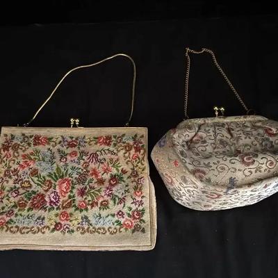 Vintage Evening Bags - Floral Petit Point Tapestry & 40s Brocade, Purses, Kiss-Lock Clasps