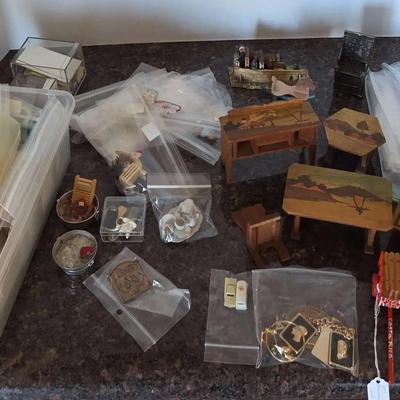 Variety of Miniatures Collection - Household Items, Furniture, Tiffany Stickers, Dishes, Mirrors