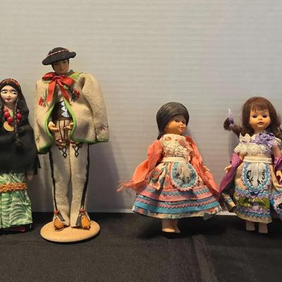 6 Vintage Heritage Collectable Dolls - 5 Vintage Folk Art, 1 Small Chinese Doll, Handcrafted