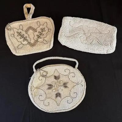 Vintage Beaded Purses (3) - White, Ivory, Evening Bag, Clutch, One Made in Belgium