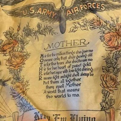 Vintage Silk Tapestry Honoring Military Mothers - US States - CO, NY, Army, Air Force, Poems