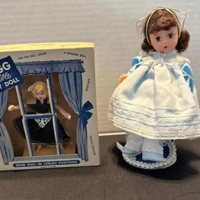 Cute! FLAGG Flexible Maid Play Doll In Original Box & Madame Alexander Doll On Stand