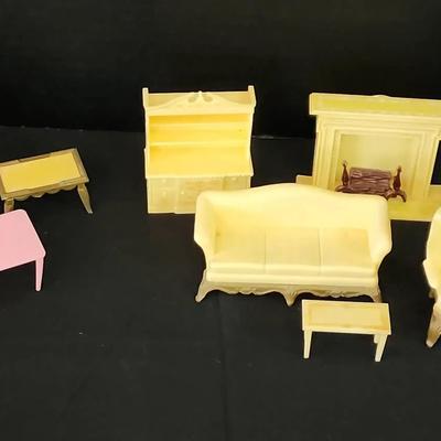 Miniature Doll House Furniture Collection - Some Renwal Pieces, Pianos, Sofas, Tables, Fireplace