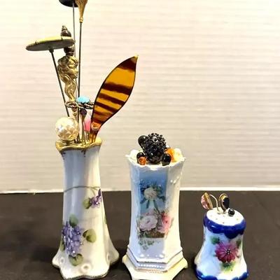 Vintage Ceramic Floral Pin Holders - Variety Of Interesting Hat Pins
